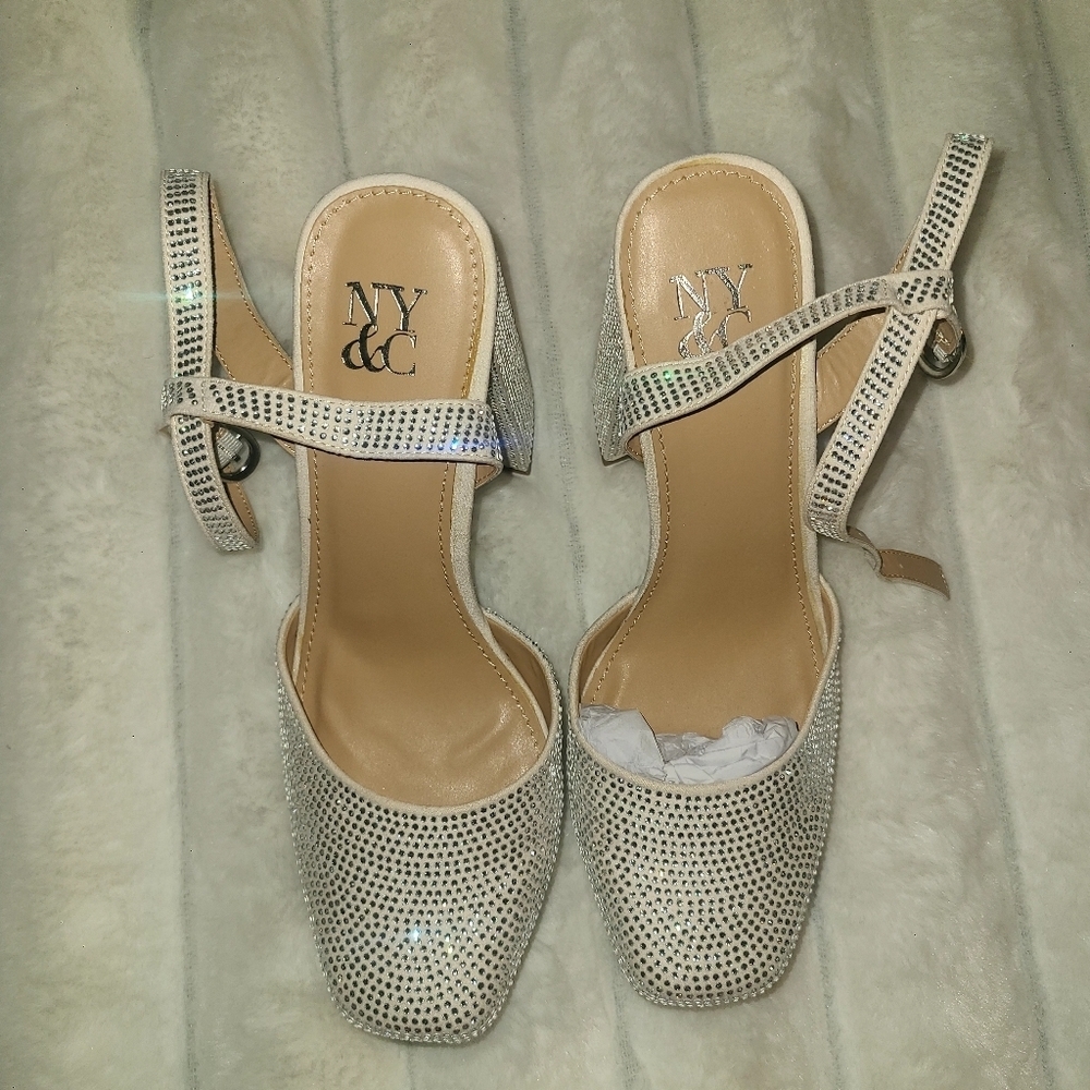 New York & Company Silver Platform Shoes with Ankle Strap 7.5